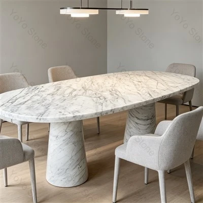 Mesa Ovalada De Mármol Blanco